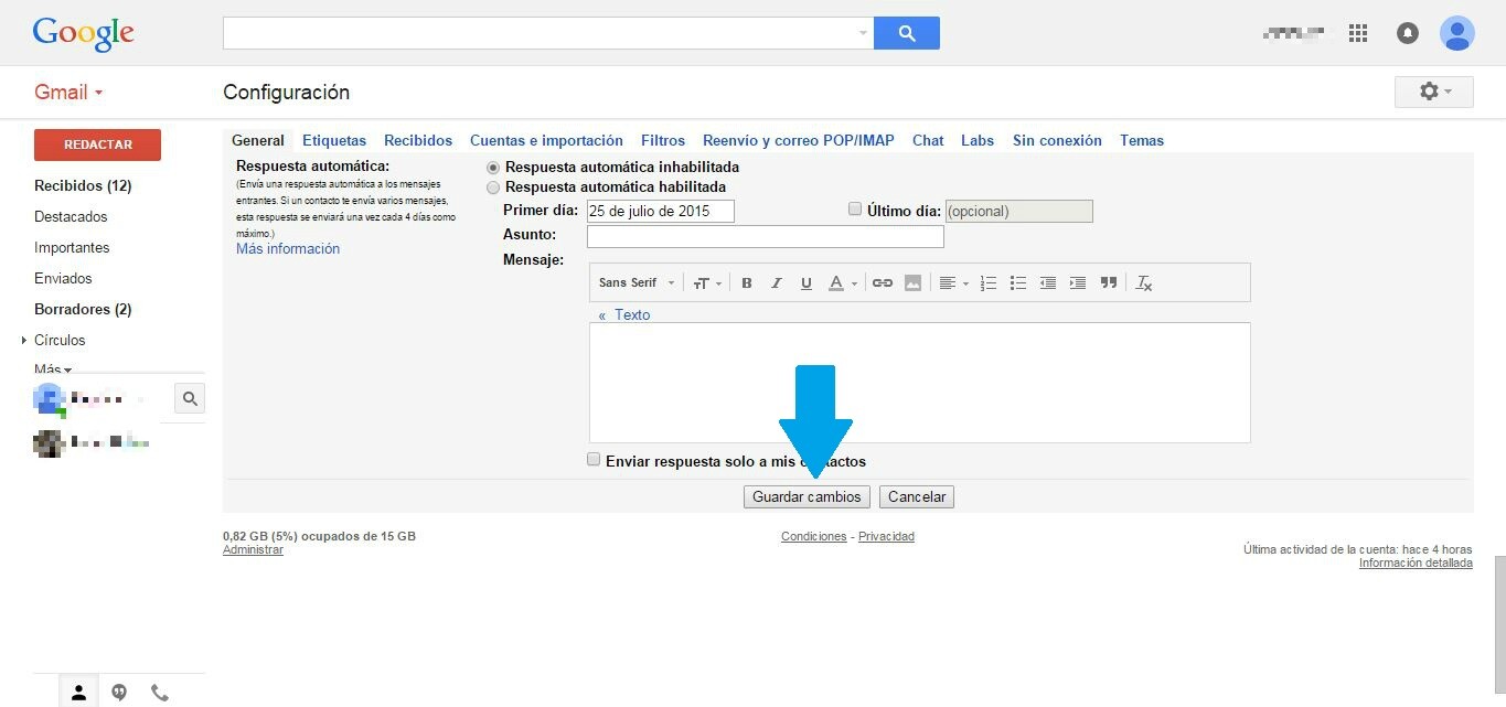 eliminar gmail guardar cambios